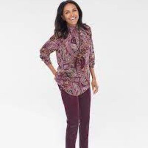 Chico's Bohemian Scrolls Smocked Mock-Neck Top Size 3